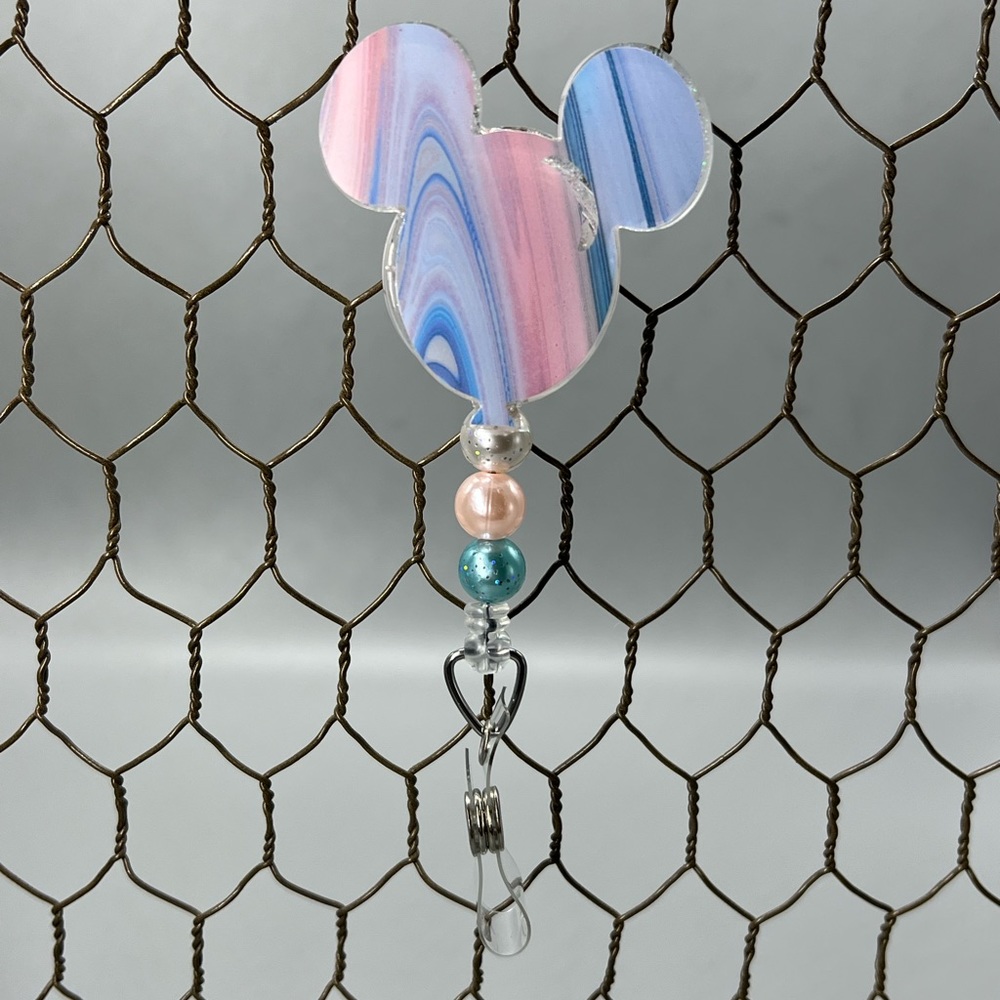 Badge Reel - Mouse Balloon WDW - Beads - Gator Swivel Clip - NWT - Handmade